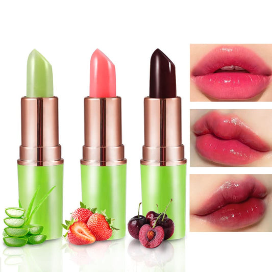 Color Changing Lipstick Queen,Ph Mood Long Lasting Lip Gloss Korean Lip Balm Tinted Magic Makeup Moisturize Lipstick Set (3Pcs Aloe+Strawberry+Cherry, 3 Count (Pack of 1))